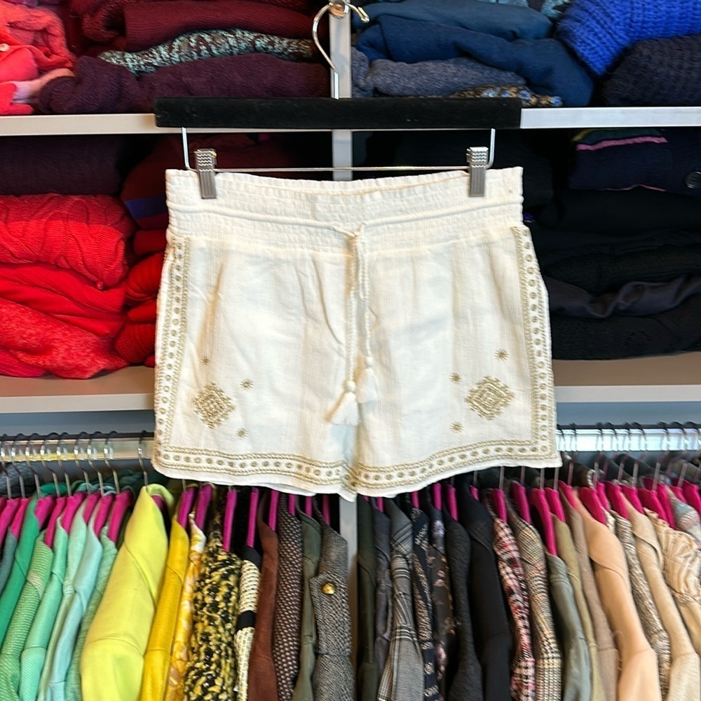 J Crew white with tan trim gauzy shorts size 0 NWT